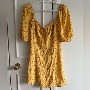 Reformation - Yellow Floral Square Neck Mini Dress - Like New - Size 4